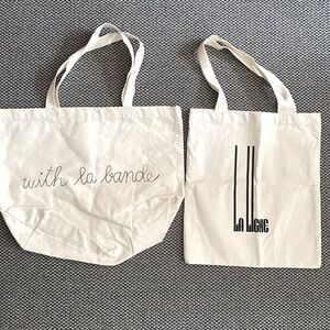 2 new La ligne canvas totes 14”x16” & 18” x14”fits on shoulder + denim cosmetic